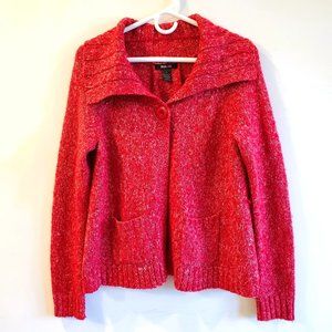 Style & Co Red Silver Glitter Wool Acrylic Blend Cardigan Sweater Christmas M